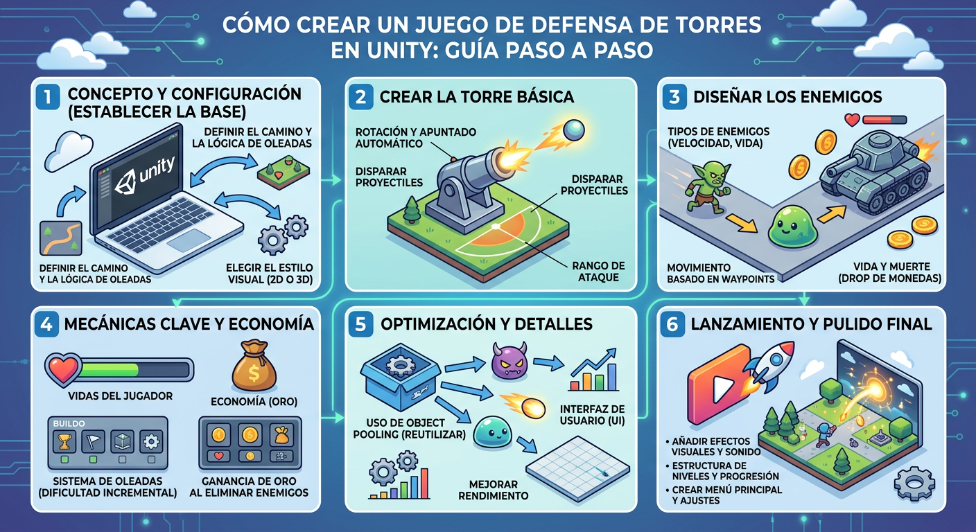 Cómo crear un juego tipo defensa de torres en Unity (guía práctica 2026)