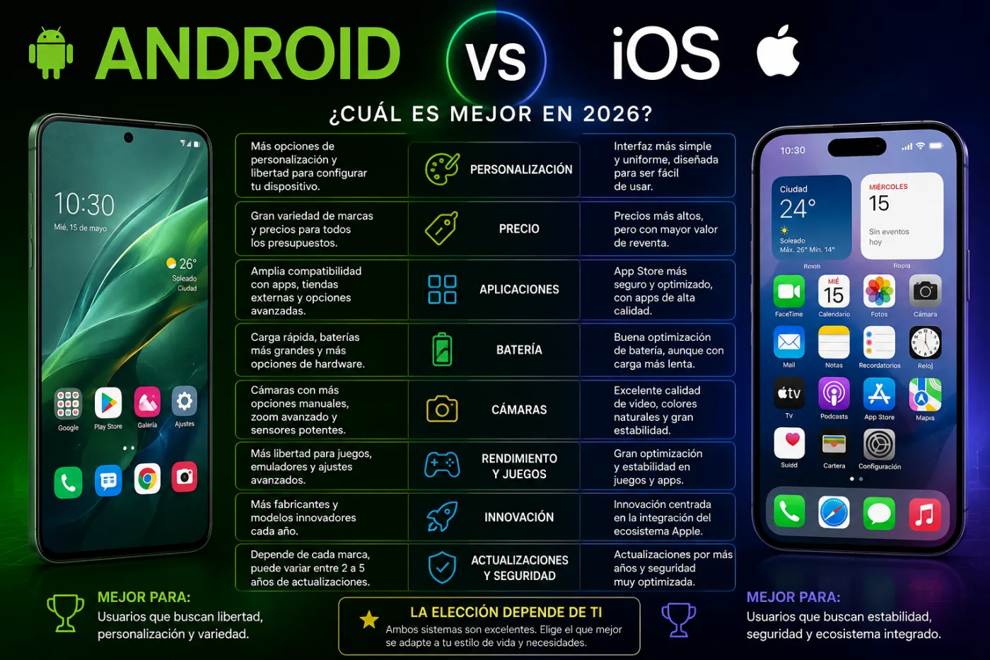 Android vs iOS: ¿Cuál sistema es mejor en 2026?
