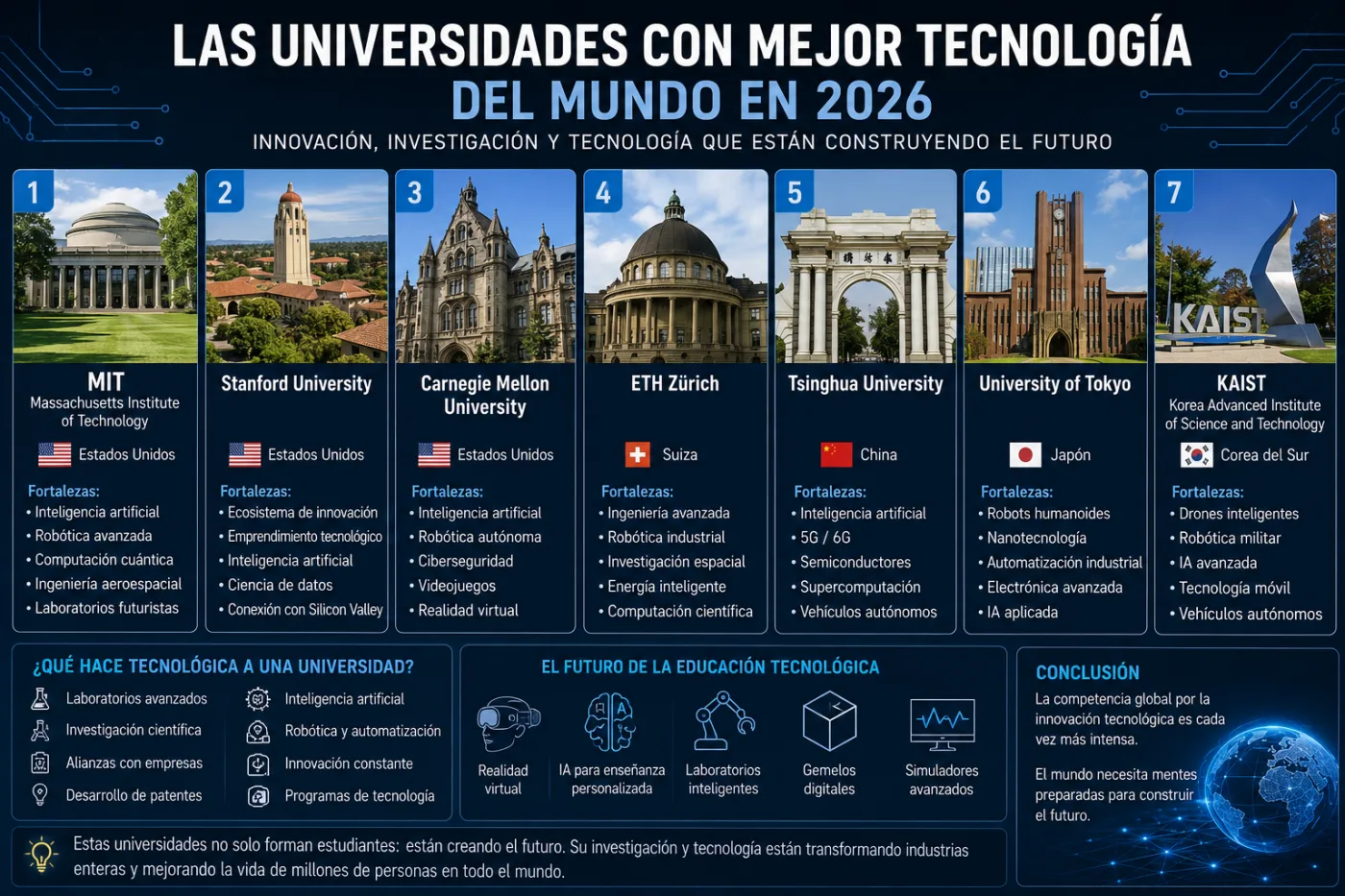 Las universidades con mejor tecnología del mundo en 2026: inteligencia artificial, robótica y laboratorios futuristas