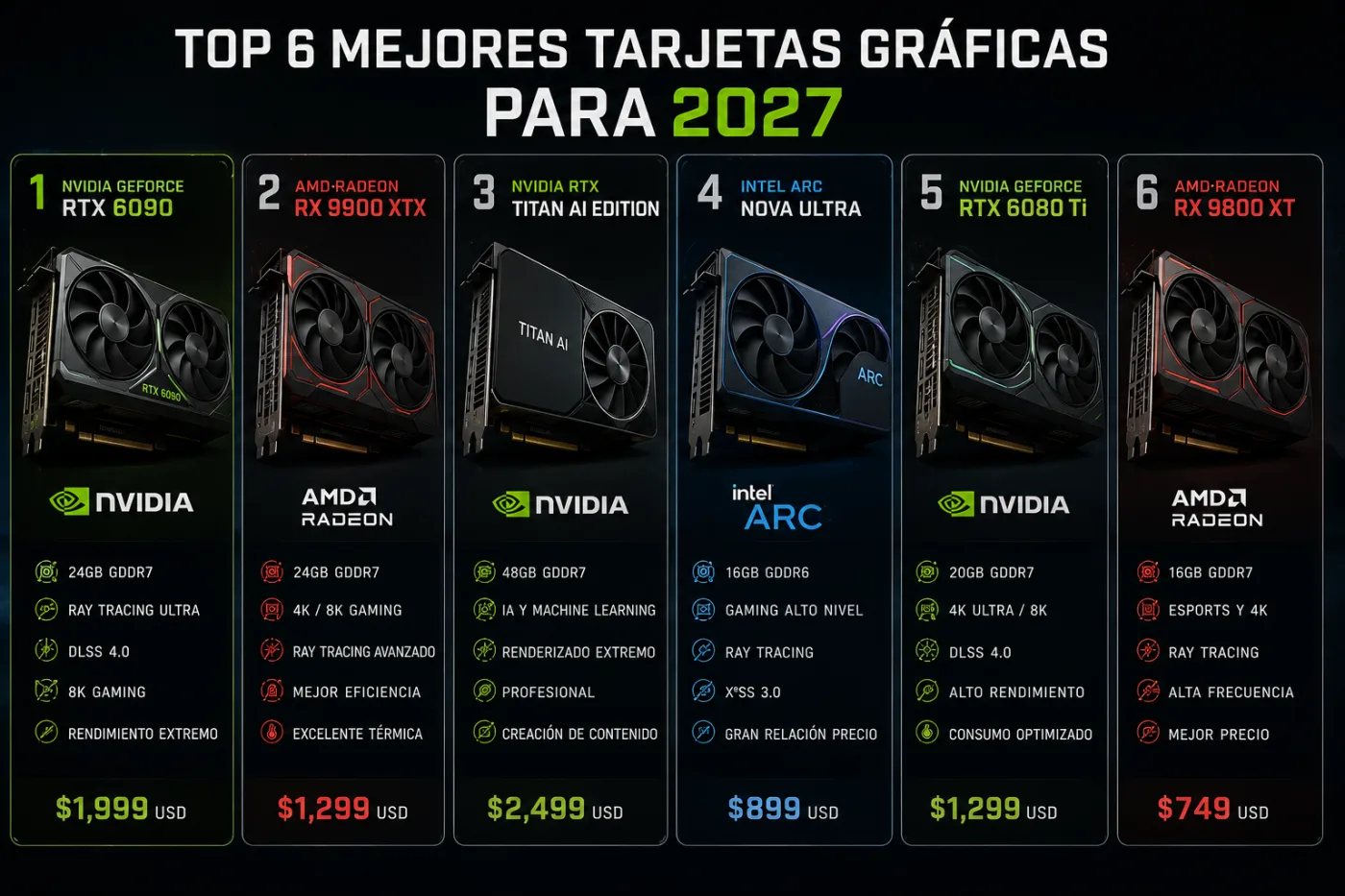 Top mejores tarjetas gráficas para 2027: potencia extrema para gaming e inteligencia artificial