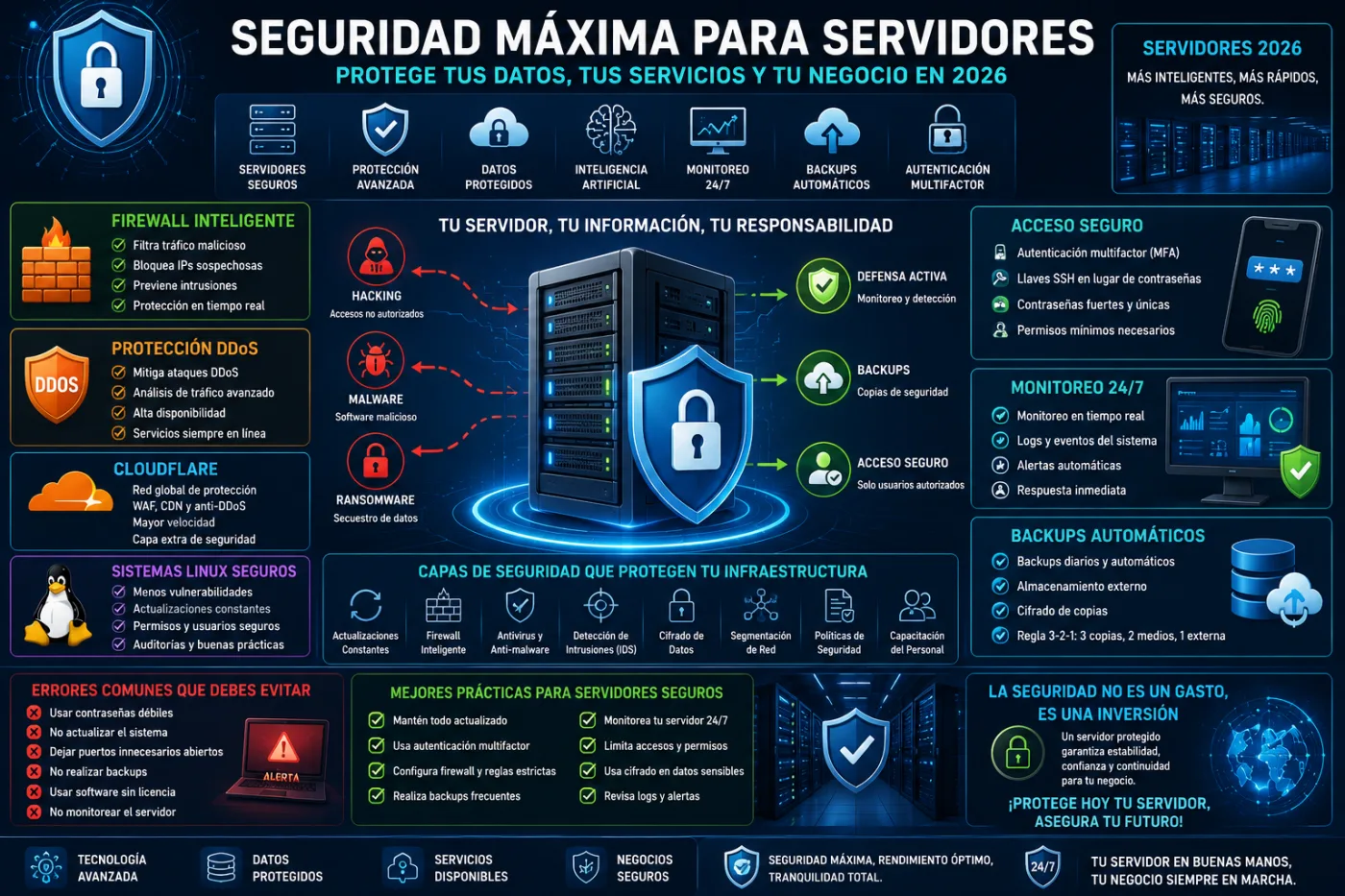 Seguridad máxima para servidores en 2026: cómo proteger sistemas, datos y aplicaciones contra ataques modernos