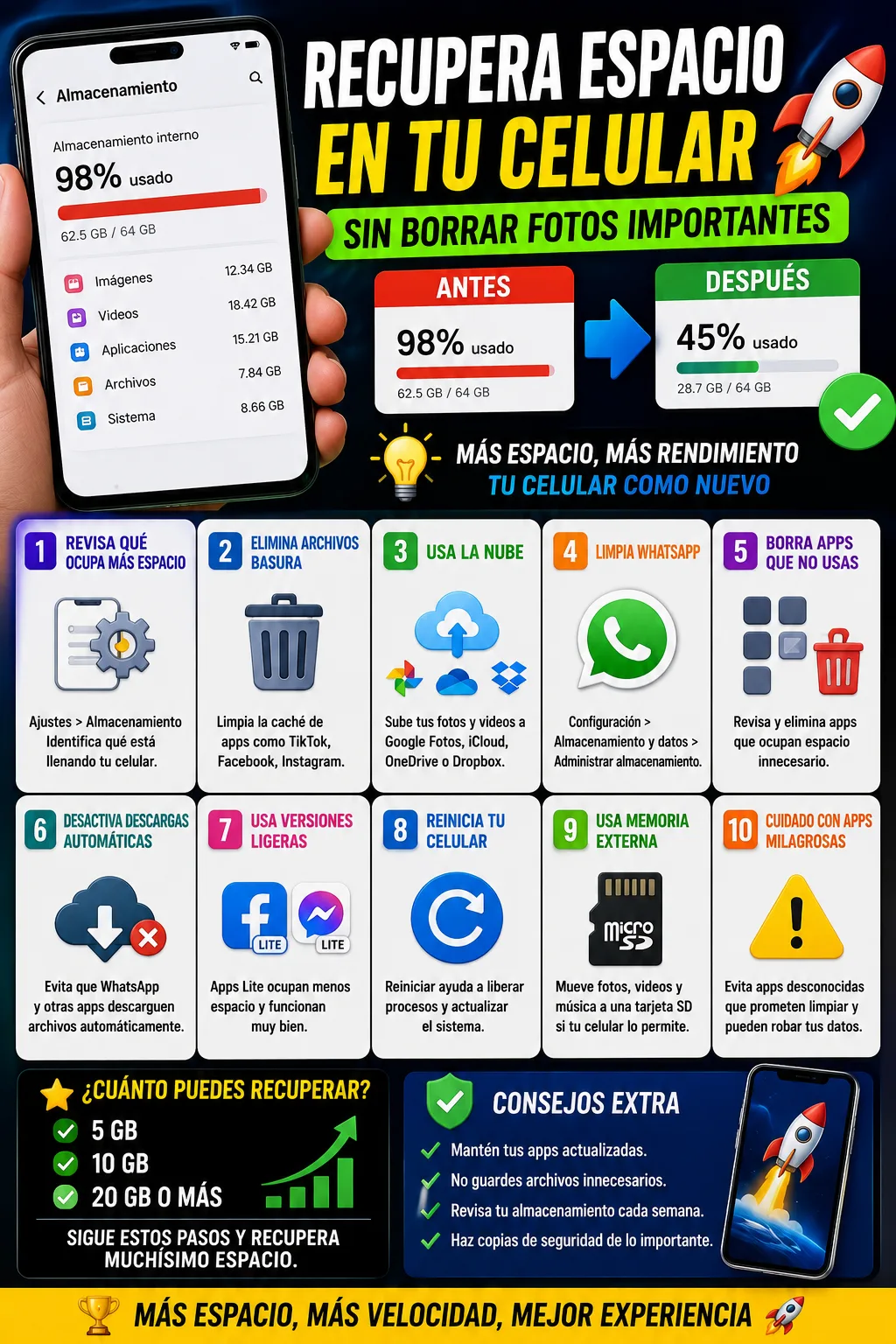 Cómo recuperar espacio en tu celular sin borrar fotos importantes: guía completa paso a paso