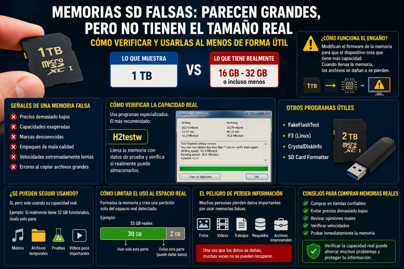 La verdad sobre las memorias SD falsas: parecen enormes, pero realmente tienen menos espacio