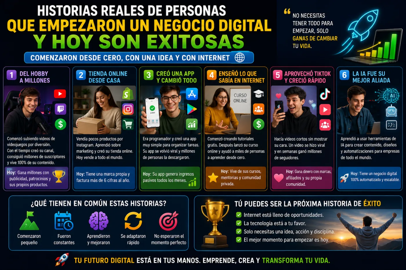 Historias reales de personas que comenzaron un negocio digital desde cero y terminaron cambiando sus vidas