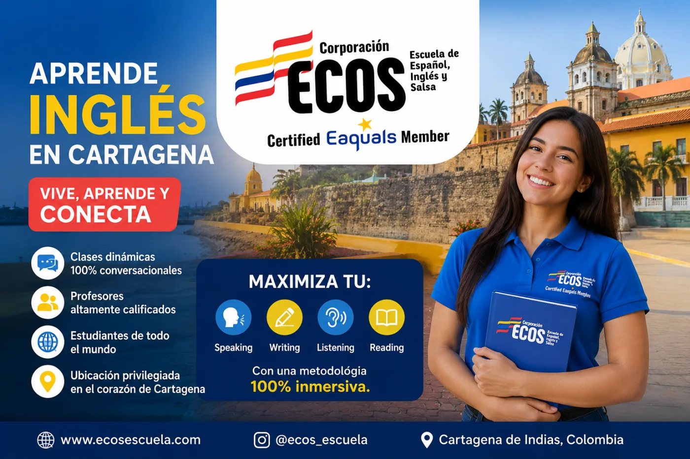 Aprender inglés o español  mientras disfrutas Cartagena: una experiencia que puede cambiar tu vida