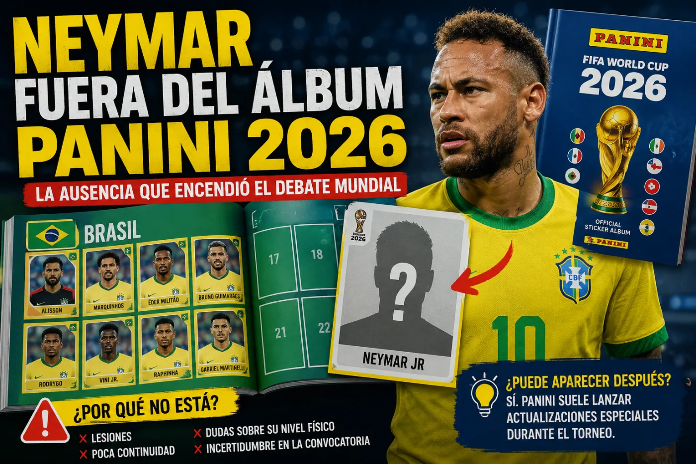 Neymar fuera del álbum Panini 2026: la ausencia que encendió el debate mundial