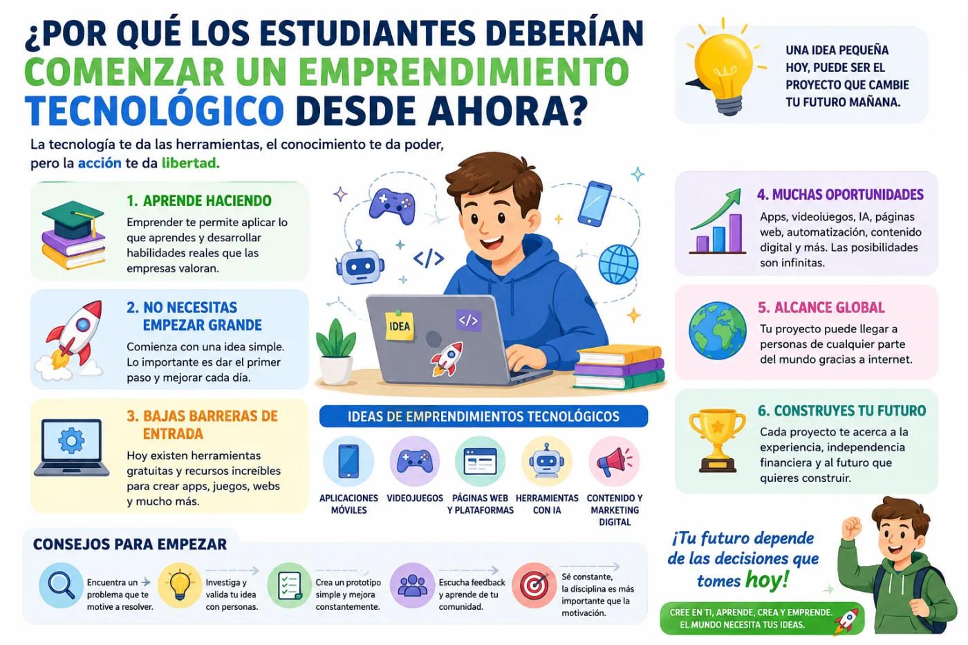 Por qué los estudiantes deberían comenzar un emprendimiento tecnológico desde ahora