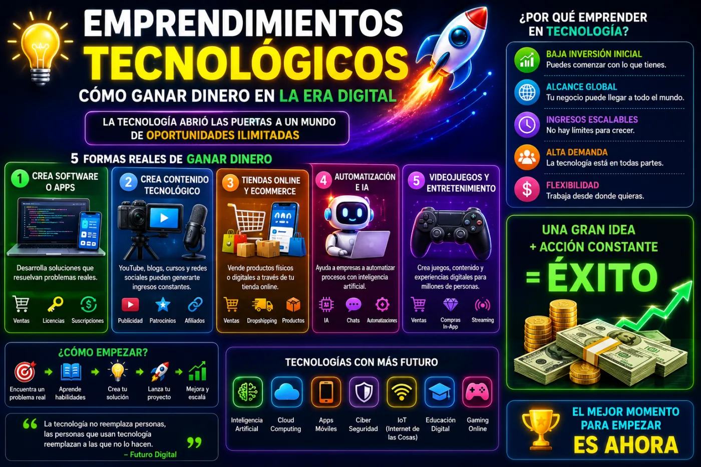Emprendimientos Tecnológicos: Cómo Ganar Dinero Creando Negocios Digitales en 2026