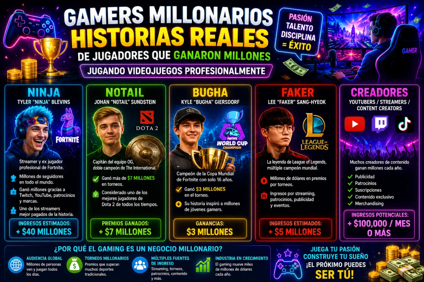 Gamers Millonarios: Historias Reales de Personas que Ganaron Millones Jugando Videojuegos