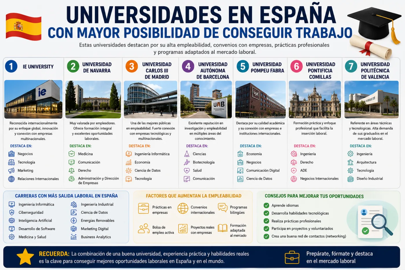Universidades en España con mayor posibilidad de conseguir trabajo