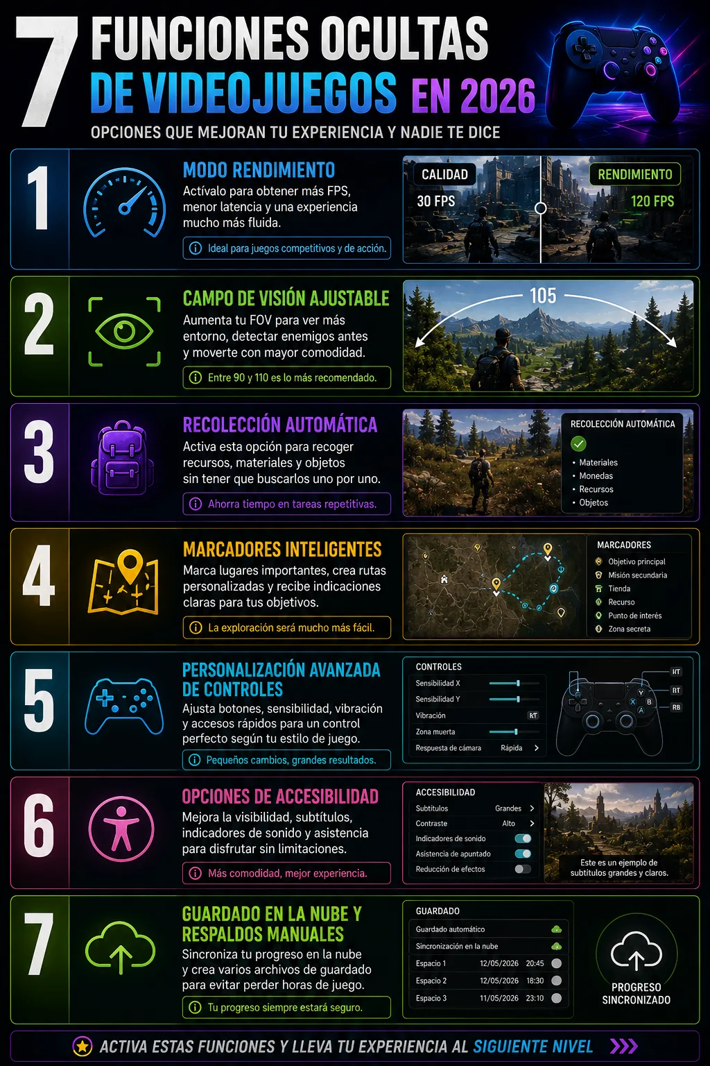7 funciones ocultas de videojuegos en 2026 que deberías activar desde el inicio