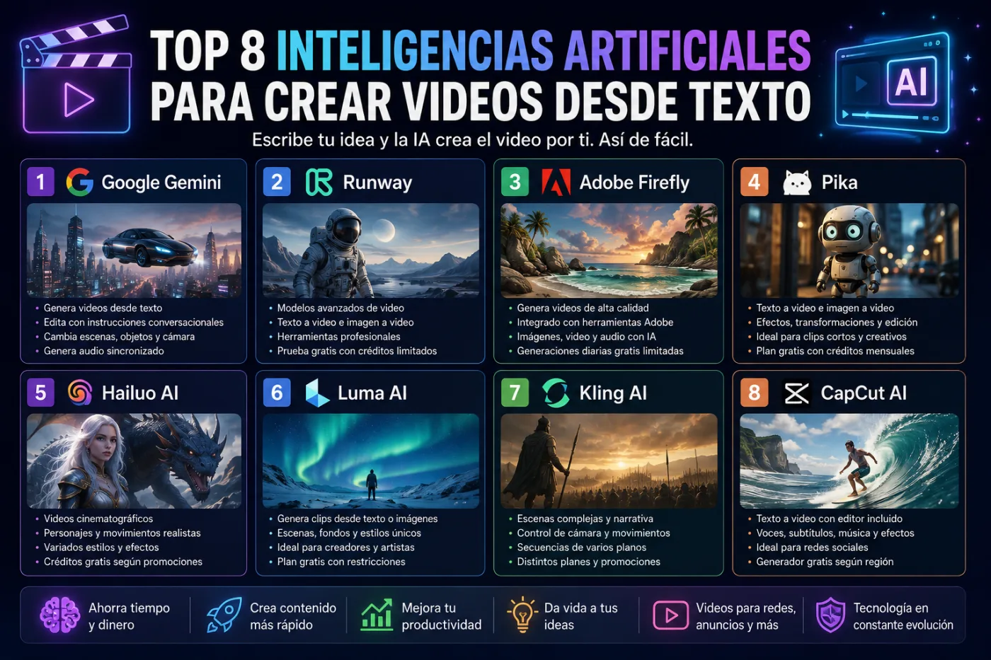 Top 8 de inteligencias artificiales para crear videos desde texto en 2026